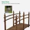 imageVINGLI 5 ft Garden Bridge Classic Wooden Arch with Safety Rails Stained Finished Footbridge Decorative Pond Landscaping Backyard Creek or FarmCarbonized Wood