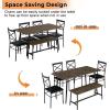 imageVINGLI 55in Modern Dining Table Set for 6 Rectangular Kitchen Dining Table Bench 6 Piece Wooden Dinner Table Set with Upholstered Chairs for Kitchen Dining Room Apartment  Dark GreyRustic Brown