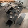 imageVINGLI 55in Modern Dining Table Set for 6 Rectangular Kitchen Dining Table Bench 6 Piece Wooden Dinner Table Set with Upholstered Chairs for Kitchen Dining Room Apartment  Dark GreyDark Grey