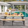 imageVINGLI 6 Foot Folding Picnic Table with Benches WeatherResistant Wood Beer Camping Table wCarrying Handles for Family Garden Patio Outdoor Activities Use at Home and Commercial