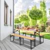imageVINGLI 6 Foot Folding Picnic Table with Benches WeatherResistant Wood Beer Camping Table wCarrying Handles for Family Garden Patio Outdoor Activities Use at Home and Commercial