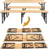 imageVINGLI 6 Foot Folding Picnic Table with Benches WeatherResistant Wood Beer Camping Table wCarrying Handles for Family Garden Patio Outdoor Activities Use at Home and Commercial