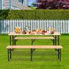 imageVINGLI 6 Foot Folding Picnic Table with Benches WeatherResistant Wood Beer Camping Table wCarrying Handles for Family Garden Patio Outdoor Activities Use at Home and Commercial