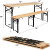 imageVINGLI 70 Inch Folding Picnic Tables with Benches Set WeatherResistant Wooden Beer Garden Table Bench 3Piece Portable Fold Up Camping BBQ Table wCarrying Handles