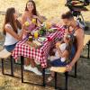 imageVINGLI 70 Inch Folding Picnic Tables with Benches Set WeatherResistant Wooden Beer Garden Table Bench 3Piece Portable Fold Up Camping BBQ Table wCarrying Handles