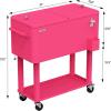 imageVINGLI 80 Quart Rolling Ice Chest Portable Patio Party Bar Drink Cooler Cart with Shelf Beverage Pool with Bottle OpenerShocking Pink