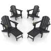 imageVINGLI Folding Adirondack Chair Set of 4 with Ottoman Waterproof Plastic HDPE Firepit Chair for Outside with Hidden Footrests Foldable Ergonomics Seating for Patio Porch Yard GardenTeakBlack