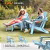 imageVINGLI Folding Adirondack Chair Set of 4 with Ottoman Waterproof Plastic HDPE Firepit Chair for Outside with Hidden Footrests Foldable Ergonomics Seating for Patio Porch Yard GardenTeakBlue