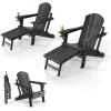 imageVINGLI Folding Adirondack Chair Set of 4 with Ottoman Waterproof Plastic HDPE Firepit Chair for Outside with Hidden Footrests Foldable Ergonomics Seating for Patio Porch Yard GardenTeakBlack