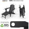 imageVINGLI Folding Adirondack Chair Set of 4 with Ottoman Waterproof Plastic HDPE Firepit Chair for Outside with Hidden Footrests Foldable Ergonomics Seating for Patio Porch Yard GardenTeakBlack