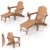 imageVINGLI Folding Adirondack Chair Set of 4 with Ottoman Waterproof Plastic HDPE Firepit Chair for Outside with Hidden Footrests Foldable Ergonomics Seating for Patio Porch Yard GardenTeakTeak