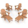 imageVINGLI Folding Adirondack Chair Set of 4 with Ottoman Waterproof Plastic HDPE Firepit Chair for Outside with Hidden Footrests Foldable Ergonomics Seating for Patio Porch Yard GardenTeakTeak