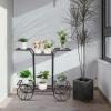 imageVINGLI Garden Cart Stand IndoorOutdoor Metal Plant Stand Parisian Style Flower Pots Holder Ideal for Home Garden Patio