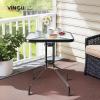 imageVINGLI Glass Patio Table with Umbrella Hole 32quot Square Outdoor Dining Table Steel Tempered Glass Patio Tables Outdoor Tables for Balcony Garden Deck24 Square