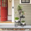 imageVINGLI Metal Plant Stand Flower Holder Racks 4 Tier Shelves Patio Stand Holder Outdoor Displaying Plants Flowers Black Pattern Style