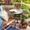 imageVINGLI Mosaic Outdoor Side Table 14quot Round End Table Accent Table Ceramic Tile Top Black IronBrown FlowerBlue Hawaii