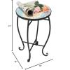imageVINGLI Mosaic Outdoor Side Table 14quot Round End Table Accent Table Ceramic Tile Top Black IronBrown FlowerBlue Hawaii