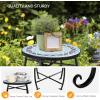 imageVINGLI Mosaic Outdoor Side Table 14quot Round End Table Accent Table Ceramic Tile Top Black IronBrown FlowerBlue Ocean
