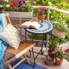imageVINGLI Mosaic Outdoor Side Table 14quot Round End Table Accent Table Ceramic Tile Top Black IronBrown FlowerBlue Ocean