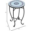 imageVINGLI Mosaic Outdoor Side Table 14quot Round End Table Accent Table Ceramic Tile Top Black IronBrown FlowerBlue Ocean