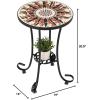 imageVINGLI Mosaic Outdoor Side Table 14quot Round End Table Accent Table Ceramic Tile Top Black IronBrown FlowerBrown Flower