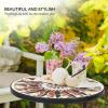 imageVINGLI Mosaic Outdoor Side Table 14quot Round End Table Accent Table Ceramic Tile Top Black IronBrown FlowerBrown Flower