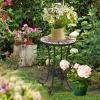 imageVINGLI Mosaic Outdoor Side Table 14quot Round End Table Accent Table Ceramic Tile Top Black IronBrown FlowerBrown Flower