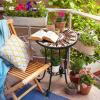 imageVINGLI Mosaic Outdoor Side Table 14quot Round End Table Accent Table Ceramic Tile Top Black IronBrown FlowerBrown Flower