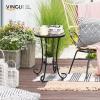 imageVINGLI Mosaic Outdoor Side Table 14quot Round End Table Accent Table Ceramic Tile Top Black IronBrown FlowerBrown Flower