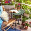 imageVINGLI Mosaic Outdoor Side Table 14quot Round End Table Accent Table Ceramic Tile Top Black IronBrown FlowerGreen Garden