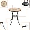 imageVINGLI Mosaic Outdoor Side Table 14quot Round End Table Accent Table Ceramic Tile Top Black IronBrown FlowerOrange