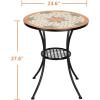 imageVINGLI Mosaic Outdoor Side Table 14quot Round End Table Accent Table Ceramic Tile Top Black IronBrown FlowerOrange