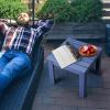 imageVINGLI Outdoor Adirondack Side Table WNatural Finished 18quot Square Thick Wooden Coffee Table Top Stable Large Weight Capacity Conversation End Table for Patio Backyard Garden Poolside and BalconyNavy Blue