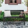 imageVINGLI Outdoor Bench Porch Bench Patio Metal Garden Bench wPVC Back Steel Black Outdoor Bench Park Bench for Yard Lawn Decor Deck Entryway
