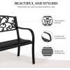 imageVINGLI Outdoor Bench for Patio Metal Garden Bench wPVC Back Pattern Black Park Benches Front Porch Benches for Yard Lawn Decor Deck Entryway FloralBlack