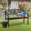 imageVINGLI Outdoor Bench for Patio Metal Garden Bench wPVC Back Pattern Black Park Benches Front Porch Benches for Yard Lawn Decor Deck Entryway FloralBlack