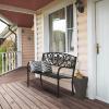 imageVINGLI Outdoor Bench for Patio Metal Garden Bench wPVC Back Pattern Black Park Benches Front Porch Benches for Yard Lawn Decor Deck Entryway FloralBlack