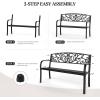 imageVINGLI Outdoor Bench for Patio Metal Garden Bench wPVC Back Pattern Black Park Benches Front Porch Benches for Yard Lawn Decor Deck Entryway FloralBlack