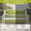 imageVINGLI Outdoor Bench for Patio Metal Garden Bench wPVC Back Pattern Black Park Benches Front Porch Benches for Yard Lawn Decor Deck Entryway FloralWhitegreen