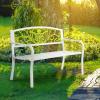imageVINGLI Outdoor Bench for Patio Metal Garden Bench wPVC Back Pattern Black Park Benches Front Porch Benches for Yard Lawn Decor Deck Entryway FloralWhitegreen