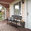 imageVINGLI Outdoor Bench with PVC Back Pattern Metal Garden Bench Black Steel Welcome Bench for Patio Porch Deck Yard Lawn Decor Entryway