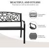 imageVINGLI Outdoor Bench with PVC Back Pattern Metal Garden Bench Black Steel Welcome Bench for Patio Porch Deck Yard Lawn Decor Entryway