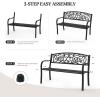 imageVINGLI Outdoor Bench with PVC Back Pattern Metal Garden Bench Black Steel Welcome Bench for Patio Porch Deck Yard Lawn Decor Entryway