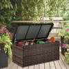 imageVINGLI Outdoor Wicker Storage Box 132 Gallon Patio Rattan Deck Box Wicker Storage Bench for Indoor Outdoor Pool Balcony Yard Garden  Dark BrownDark Brown