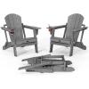 imageVINGLI Plastic Adirondack Chairs Set of 4 Folding with Cup Holder Waterproof HDPE Material Comfortable 380lb Weight Capacity for Outdoor Pool Patio Lounge Chair Lawn Furniture Firepit BlueGrey