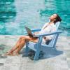 imageVINGLI Plastic Adirondack Chairs Set of 4 Folding with Cup Holder Waterproof HDPE Material Comfortable 380lb Weight Capacity for Outdoor Pool Patio Lounge Chair Lawn Furniture Firepit BlueBlue