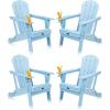 imageVINGLI Plastic Adirondack Chairs Set of 4 Folding with Cup Holder Waterproof HDPE Material Comfortable 380lb Weight Capacity for Outdoor Pool Patio Lounge Chair Lawn Furniture Firepit BlueBlue