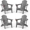 imageVINGLI Plastic Adirondack Chairs Set of 4 Folding with Cup Holder Waterproof HDPE Material Comfortable 380lb Weight Capacity for Outdoor Pool Patio Lounge Chair Lawn Furniture Firepit BlueGrey