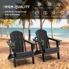 imageVINGLI Plastic Adirondack Chairs Set of 4 Folding with Cup Holder Waterproof HDPE Material Comfortable 380lb Weight Capacity for Outdoor Pool Patio Lounge Chair Lawn Furniture Firepit BlueBlack