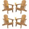 imageVINGLI Plastic Adirondack Chairs Set of 4 Folding with Cup Holder Waterproof HDPE Material Comfortable 380lb Weight Capacity for Outdoor Pool Patio Lounge Chair Lawn Furniture Firepit BlueTeak